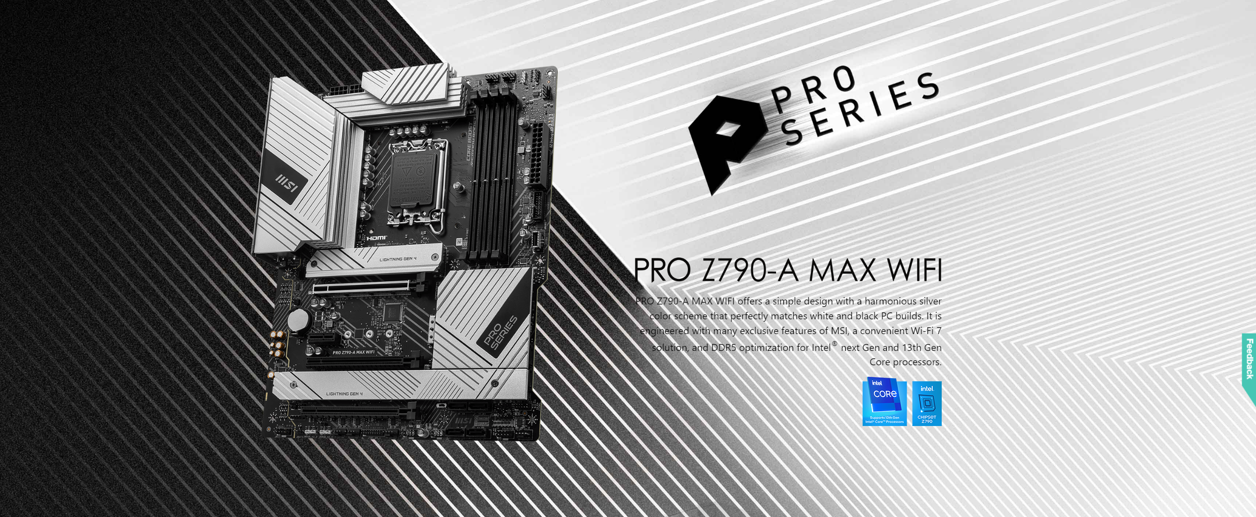 A large marketing image providing additional information about the product MSI PRO Z790-A Max Wifi LGA1700 ATX Desktop Motherboard - Additional alt info not provided